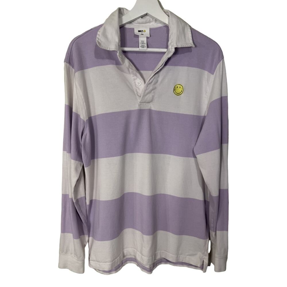 H&M Lavender and White Striped Smiley Rugby Polo